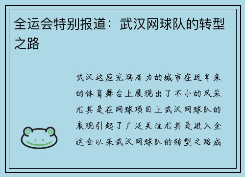 全运会特别报道：武汉网球队的转型之路