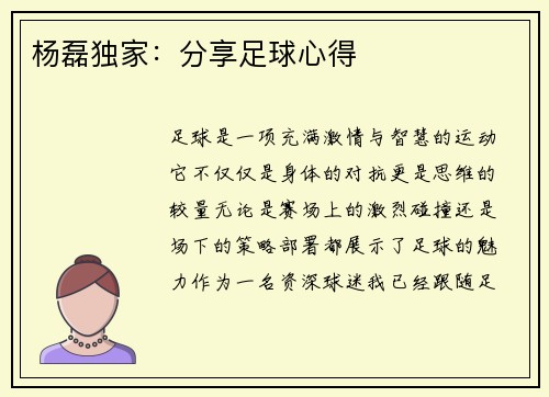 杨磊独家：分享足球心得